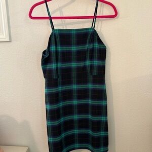 BP plaid spaghetti strap Kipleigh mini dress green black zip up medium